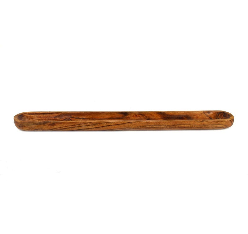 Kaizen Casa Hand-Carved Acacia Wood Long Olive Tray Canoe Style Perfect for Dinner Rolls, or as a Table Centerpiece - Image 2